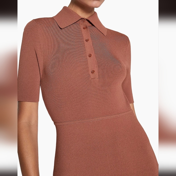 NWOT Brown Scanlan Theodore Crepe-Knit Polo Midi Dress Size Small - Picture 7 of 7